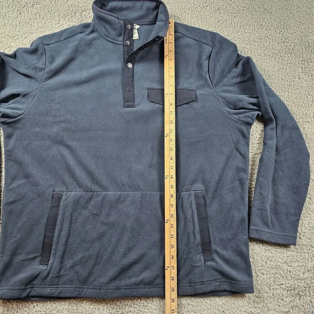 Duluth Trading Sweater Mens Large Blue Fleece Pullover 1/4 Button Relaxed Hiking